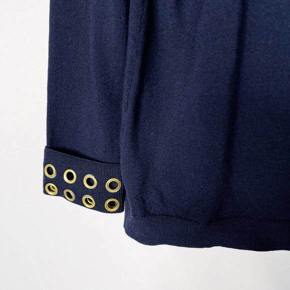 Tory Burch Navy Blue Small S Grommet Turtleneck Sweater Merino Wool Thick Knit - Picture 5 of 11